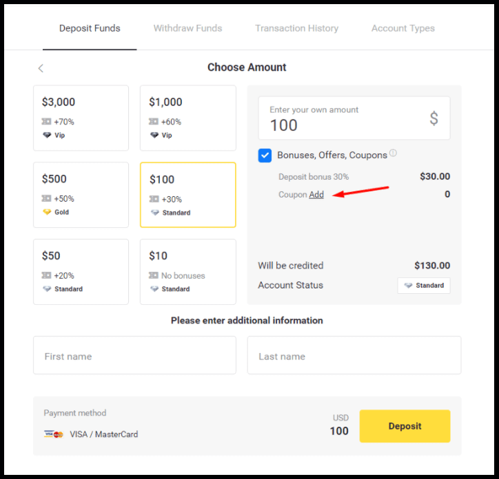 Binomo Бонус на депозит - до 70%