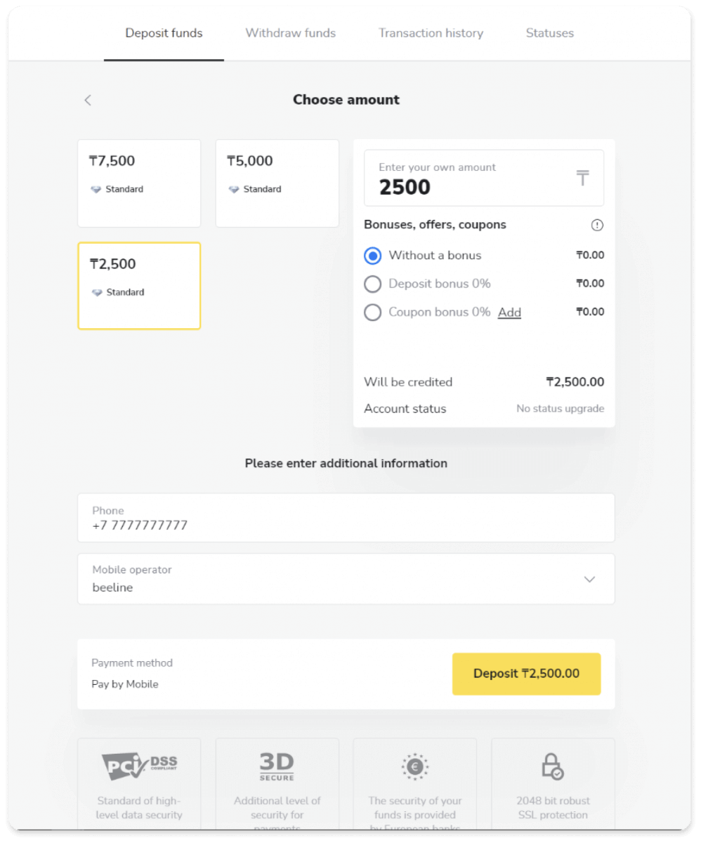 Deposit Funds on Binomo via Bank Cards (VISA / MasterCard / Maestro/ MasterCard P2P) and Pay by Mobile in Kazakhstan Deposit Funds on Binomo via Bank Cards (VISA / MasterCard / Maestro/ MasterCard P2P) and Pay by Mobile in Kazakhstan