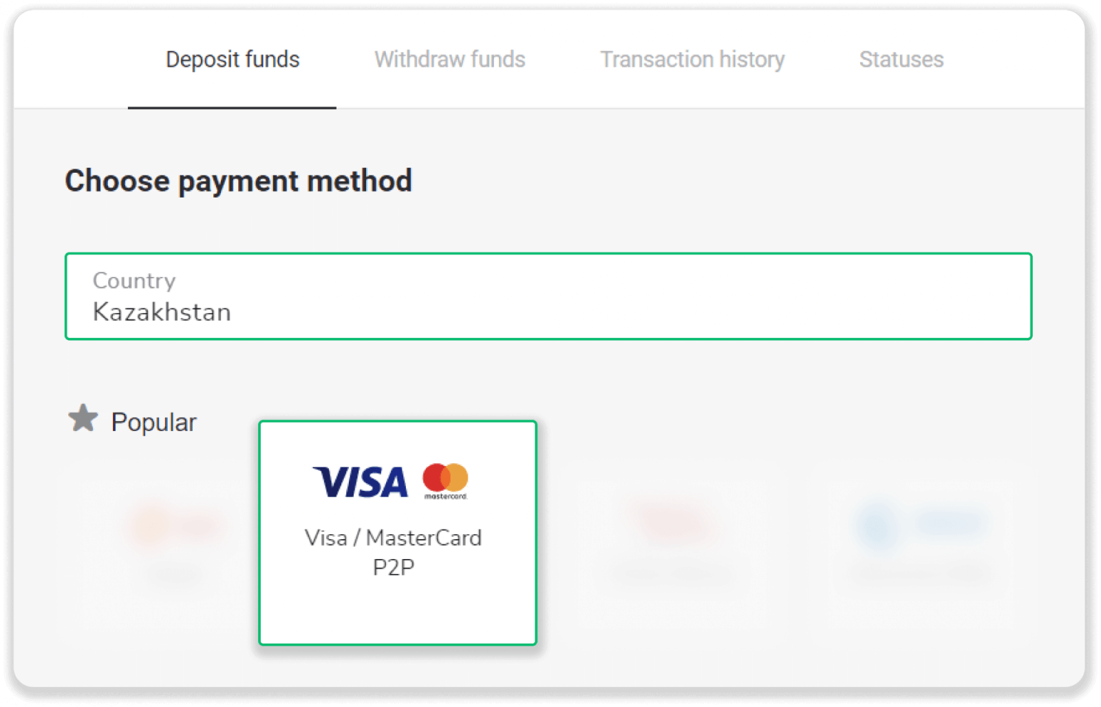 Deposit Funds on Binomo via Bank Cards (VISA / MasterCard / Maestro/ MasterCard P2P) and Pay by Mobile in Kazakhstan Deposit Funds on Binomo via Bank Cards (VISA / MasterCard / Maestro/ MasterCard P2P) and Pay by Mobile in Kazakhstan