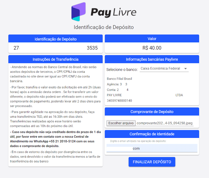 Binomo боюнча каражаттарды Бразилиянын Интернет-Банкинг (Bank Transer, Paylivre, Loterica, Itau, Boleto Rapido) жана электрондук капчыктар (Picpay, Astropay, Banco do Brasil, Santander, Bradesco, Neteller, Skrill, WebMoney, Advcash) аркылуу салыңыз.