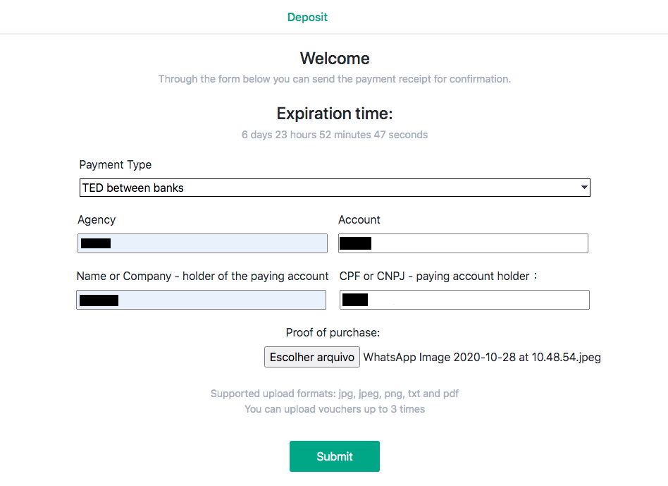Binomo боюнча каражаттарды Бразилиянын Интернет-Банкинг (Bank Transer, Paylivre, Loterica, Itau, Boleto Rapido) жана электрондук капчыктар (Picpay, Astropay, Banco do Brasil, Santander, Bradesco, Neteller, Skrill, WebMoney, Advcash) аркылуу салыңыз.