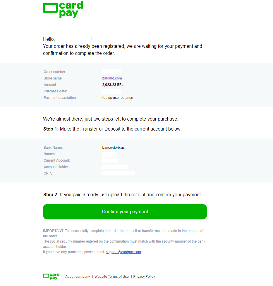 Binomo боюнча каражаттарды Бразилиянын Интернет-Банкинг (Bank Transer, Paylivre, Loterica, Itau, Boleto Rapido) жана электрондук капчыктар (Picpay, Astropay, Banco do Brasil, Santander, Bradesco, Neteller, Skrill, WebMoney, Advcash) аркылуу салыңыз.