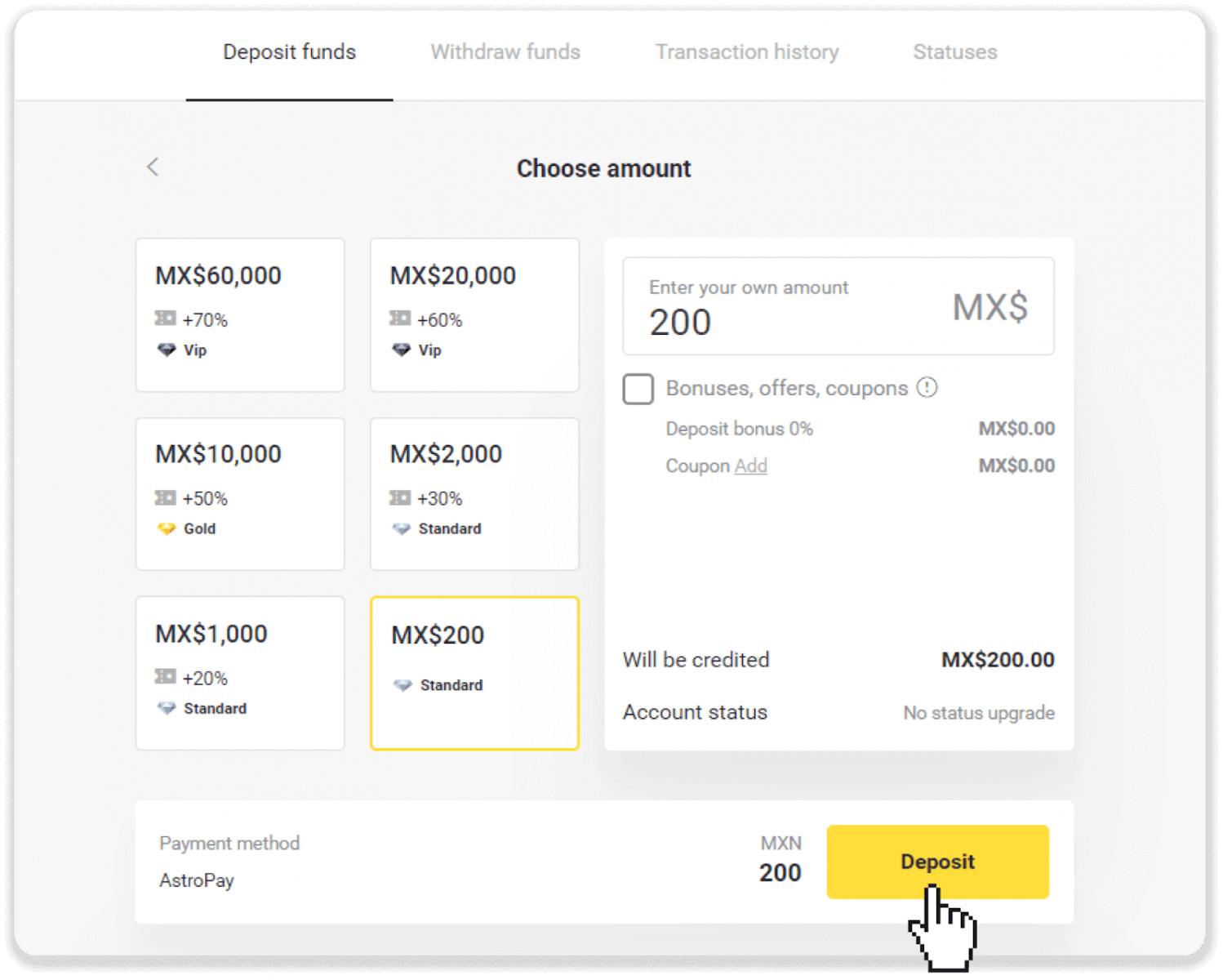 Deposit Funds on Binomo via E-wallets (Webmoney WMZ, Picpay, Neteller, Astropay, Cash U, Skrill, ADV cash, AstroPay Card, Perfect Money) Deposit Funds on Binomo via E-wallets (Webmoney WMZ, Picpay, Neteller, Astropay, Cash U, Skrill, ADV cash, AstroPay Card, Perfect Money)