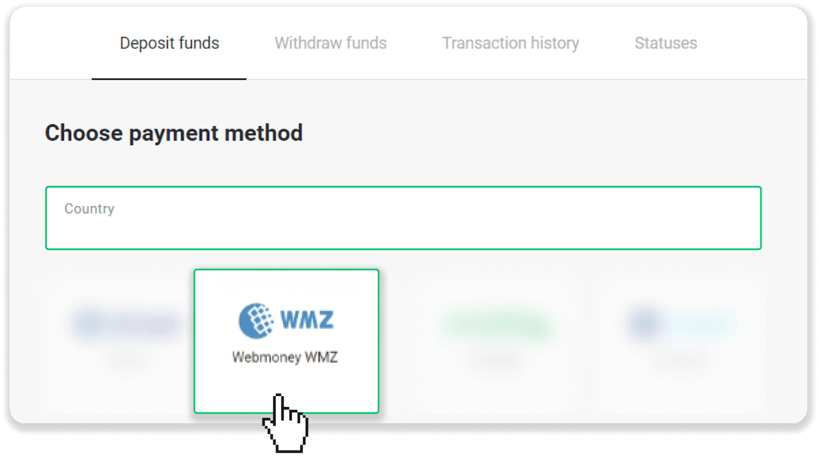 Binomo боюнча акча каражаттарын электрондук капчыктар аркылуу салуу (Webmoney WMZ, Picpay, Neteller, Astropay, Cash U, Skrill, ADV cash, AstroPay Card, Perfect Money)