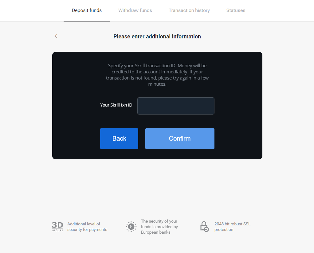 Binomo боюнча акча каражаттарын электрондук капчыктар аркылуу салуу (Webmoney WMZ, Picpay, Neteller, Astropay, Cash U, Skrill, ADV cash, AstroPay Card, Perfect Money)