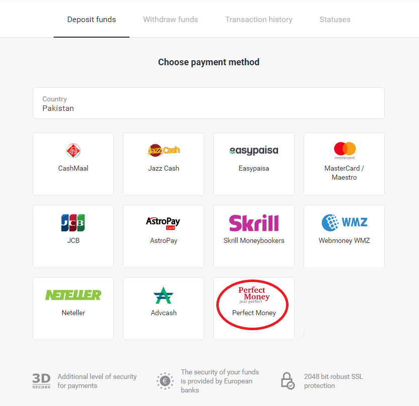 Binomo боюнча акча каражаттарын электрондук капчыктар аркылуу салуу (Webmoney WMZ, Picpay, Neteller, Astropay, Cash U, Skrill, ADV cash, AstroPay Card, Perfect Money)