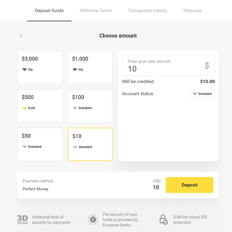 Binomo боюнча акча каражаттарын электрондук капчыктар аркылуу салуу (Webmoney WMZ, Picpay, Neteller, Astropay, Cash U, Skrill, ADV cash, AstroPay Card, Perfect Money)