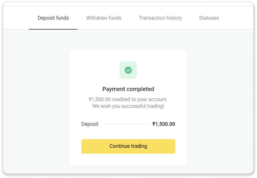 Deposit Funds on Binomo via India Bank Cards (Visa / MasterCard / Rupay), Bank Transfer (IMPS, HDFC Bank, IndusInd Bank, Freecharge, Mobikwik, Ola Money, Airtel, Internet Banking), E-wallets (Jio Money, Jeton, PayTM, UPI) Deposit Funds on Binomo via India Bank Cards (Visa / MasterCard / Rupay), Bank Transfer (IMPS, HDFC Bank, IndusInd Bank, Freecharge, Mobikwik, Ola Money, Airtel, Internet Banking), E-wallets (Jio Money, Jeton, PayTM, UPI)
