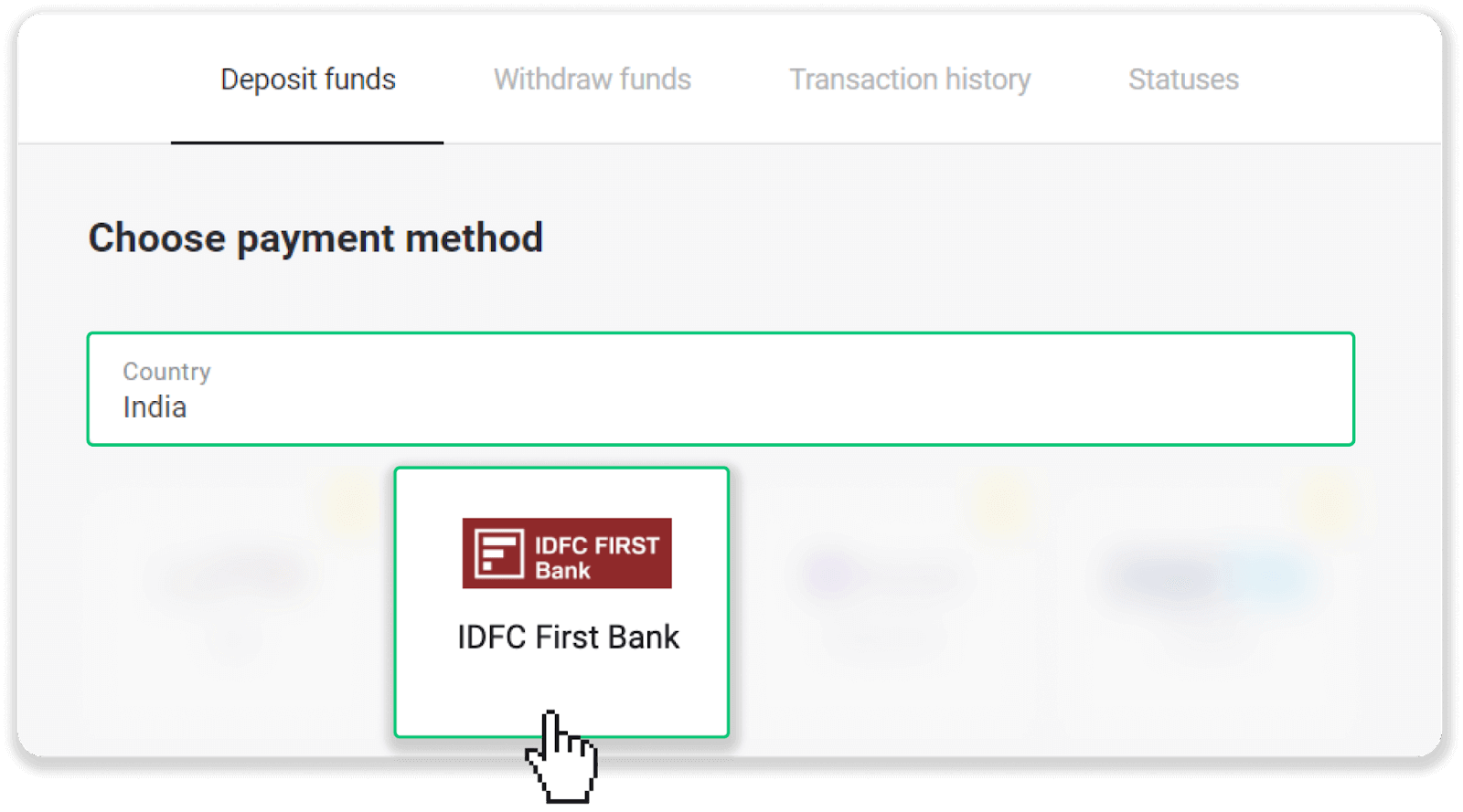 Deposit Funds on Binomo via India Bank Cards (Visa / MasterCard / Rupay), Bank Transfer (IMPS, HDFC Bank, IndusInd Bank, Freecharge, Mobikwik, Ola Money, Airtel, Internet Banking), E-wallets (Jio Money, Jeton, PayTM, UPI) Deposit Funds on Binomo via India Bank Cards (Visa / MasterCard / Rupay), Bank Transfer (IMPS, HDFC Bank, IndusInd Bank, Freecharge, Mobikwik, Ola Money, Airtel, Internet Banking), E-wallets (Jio Money, Jeton, PayTM, UPI)