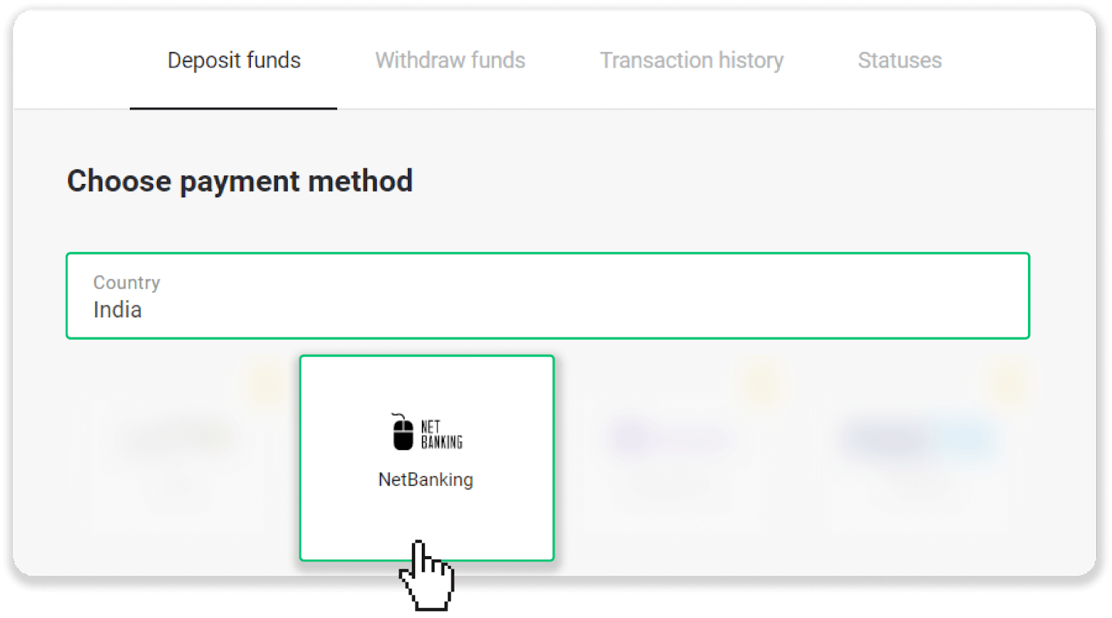 Deposit Funds on Binomo via India Bank Cards (Visa / MasterCard / Rupay), Bank Transfer (IMPS, HDFC Bank, IndusInd Bank, Freecharge, Mobikwik, Ola Money, Airtel, Internet Banking), E-wallets (Jio Money, Jeton, PayTM, UPI) Deposit Funds on Binomo via India Bank Cards (Visa / MasterCard / Rupay), Bank Transfer (IMPS, HDFC Bank, IndusInd Bank, Freecharge, Mobikwik, Ola Money, Airtel, Internet Banking), E-wallets (Jio Money, Jeton, PayTM, UPI)