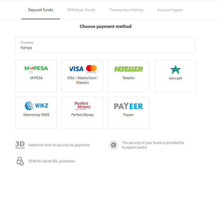 Кения аркылуу Binomo боюнча депозиттик каражаттар (M-Pesa)