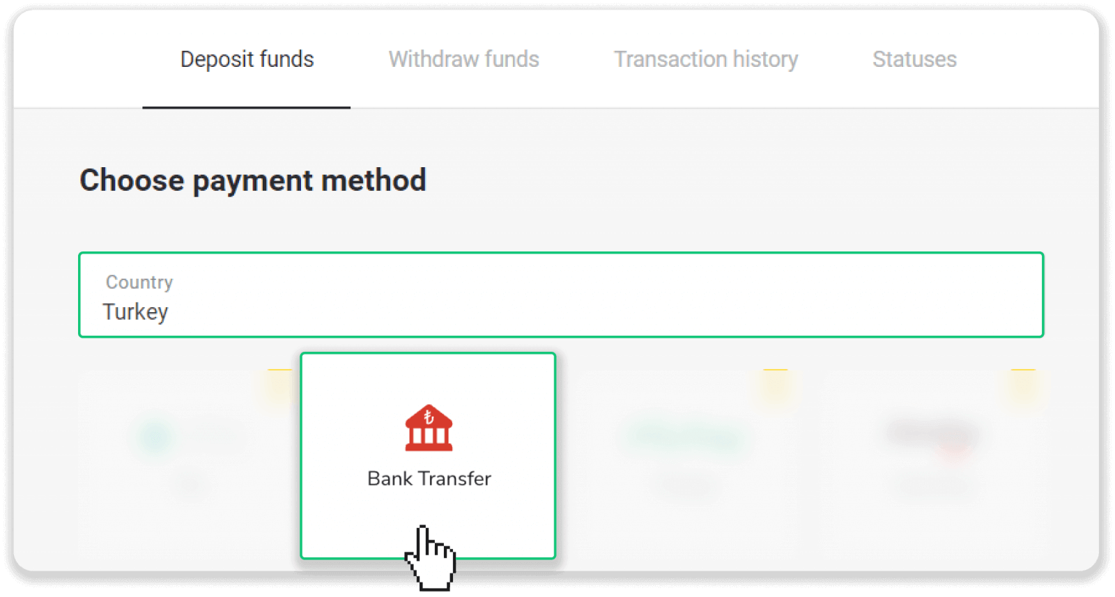 Deposit Funds on Binomo via Turkey Bank Cards (Visa / MasterCard / Maestro), Internet Banking (Bank transfer, CEPbank, QR Code) and E-wallets (Jeton, Payfix, Hizli Papara, Papara) Deposit Funds on Binomo via Turkey Bank Cards (Visa / MasterCard / Maestro), Internet Banking (Bank transfer, CEPbank, QR Code) and E-wallets (Jeton, Payfix, Hizli Papara, Papara)