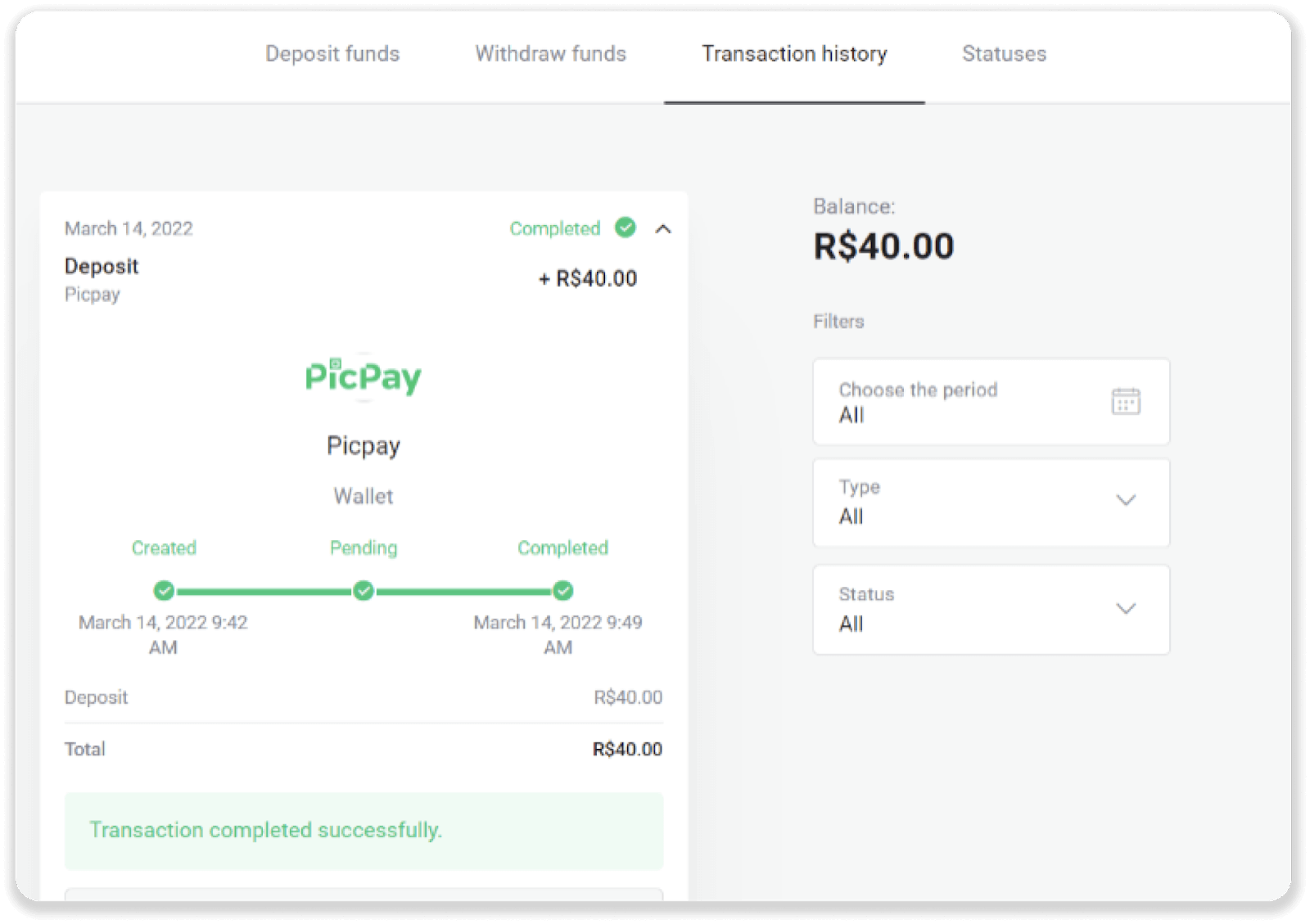 إيداع الأموال عبر التحويل البنكي (Itau، PicPay، Loterica، Boleto Rapido، Paylivre، Pagsmile، Bradesco، Santander) على Binomo إيداع الأموال عبر التحويل البنكي (Itau، PicPay، Loterica، Boleto Rapido، Paylivre، Pagsmile، Bradesco، Santander) على Binomo