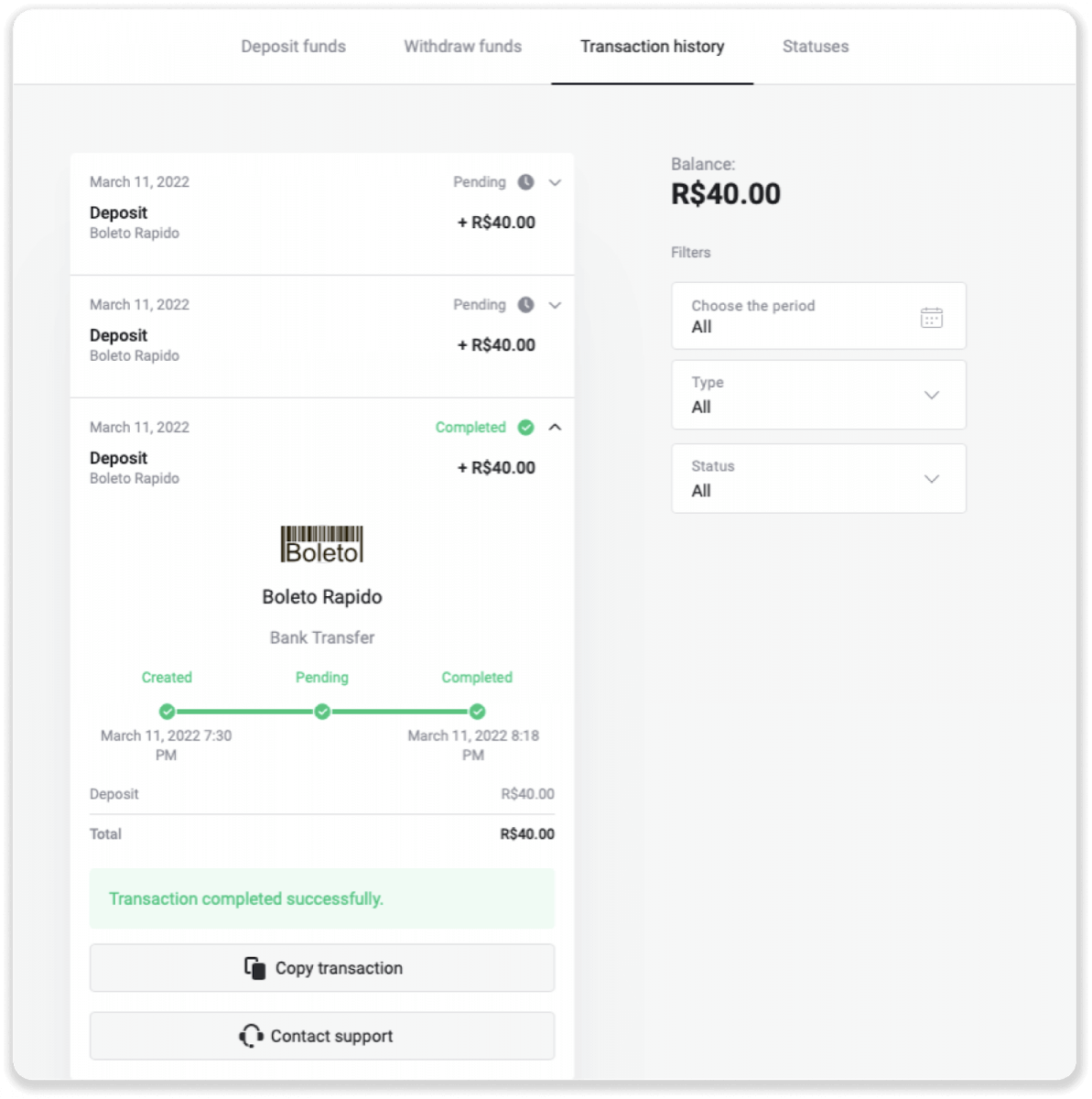 إيداع الأموال عبر التحويل البنكي (Itau، PicPay، Loterica، Boleto Rapido، Paylivre، Pagsmile، Bradesco، Santander) على Binomo إيداع الأموال عبر التحويل البنكي (Itau، PicPay، Loterica، Boleto Rapido، Paylivre، Pagsmile، Bradesco، Santander) على Binomo