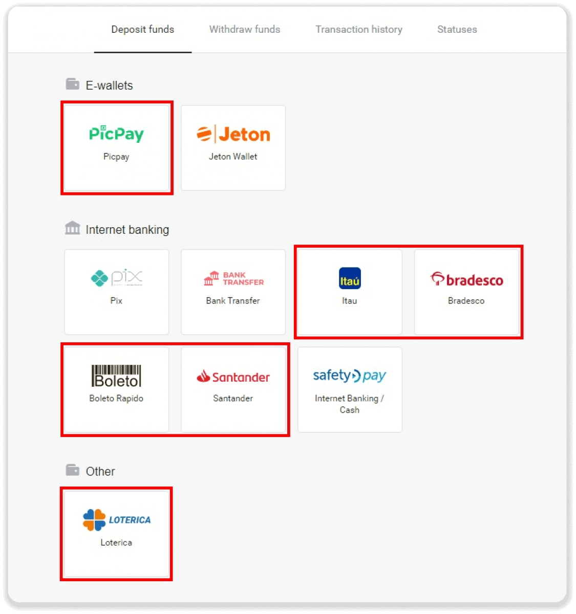 إيداع الأموال عبر التحويل البنكي (Itau، PicPay، Loterica، Boleto Rapido، Paylivre، Pagsmile، Bradesco، Santander) على Binomo إيداع الأموال عبر التحويل البنكي (Itau، PicPay، Loterica، Boleto Rapido، Paylivre، Pagsmile، Bradesco، Santander) على Binomo