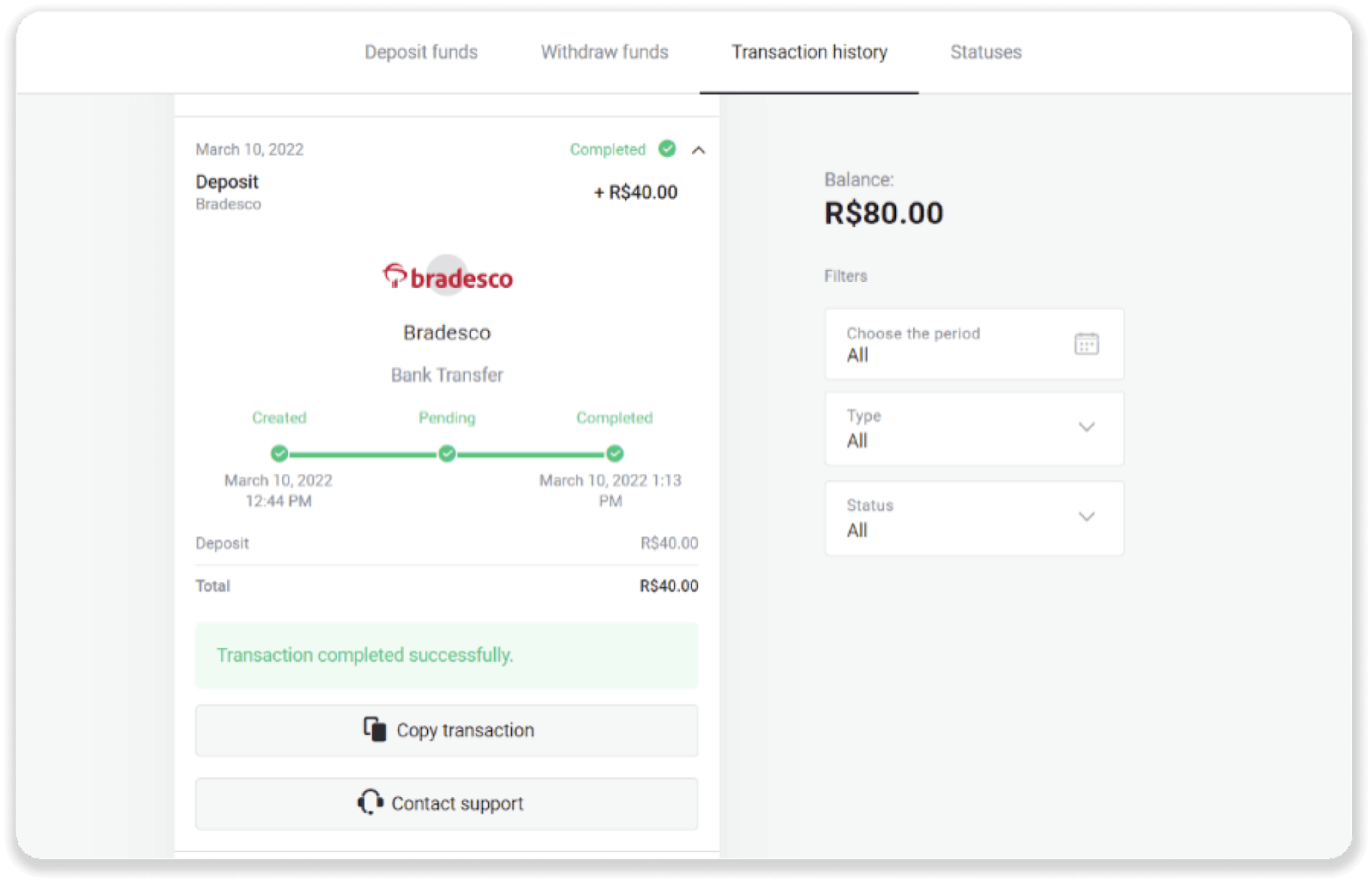 إيداع الأموال عبر التحويل البنكي (Itau، PicPay، Loterica، Boleto Rapido، Paylivre، Pagsmile، Bradesco، Santander) على Binomo إيداع الأموال عبر التحويل البنكي (Itau، PicPay، Loterica، Boleto Rapido، Paylivre، Pagsmile، Bradesco، Santander) على Binomo