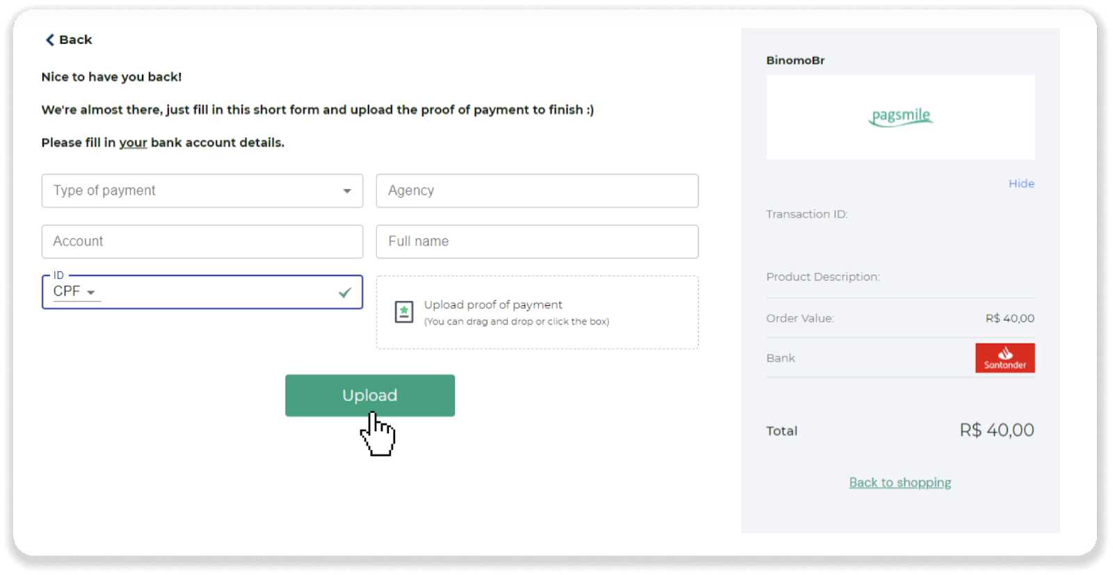 إيداع الأموال عبر التحويل البنكي (Itau، PicPay، Loterica، Boleto Rapido، Paylivre، Pagsmile، Bradesco، Santander) على Binomo إيداع الأموال عبر التحويل البنكي (Itau، PicPay، Loterica، Boleto Rapido، Paylivre، Pagsmile، Bradesco، Santander) على Binomo